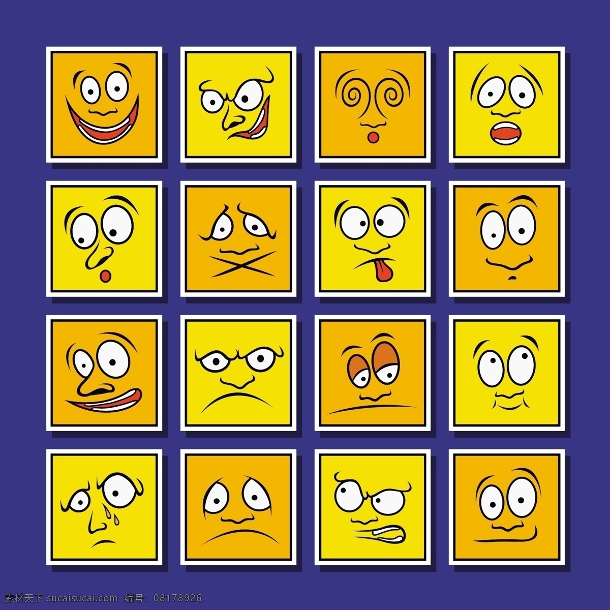 卡通 黄色 表情 图集 模板下载 开心 生气 愤怒 伤心 其他人物 卡通形象 矢量人物 矢量素材