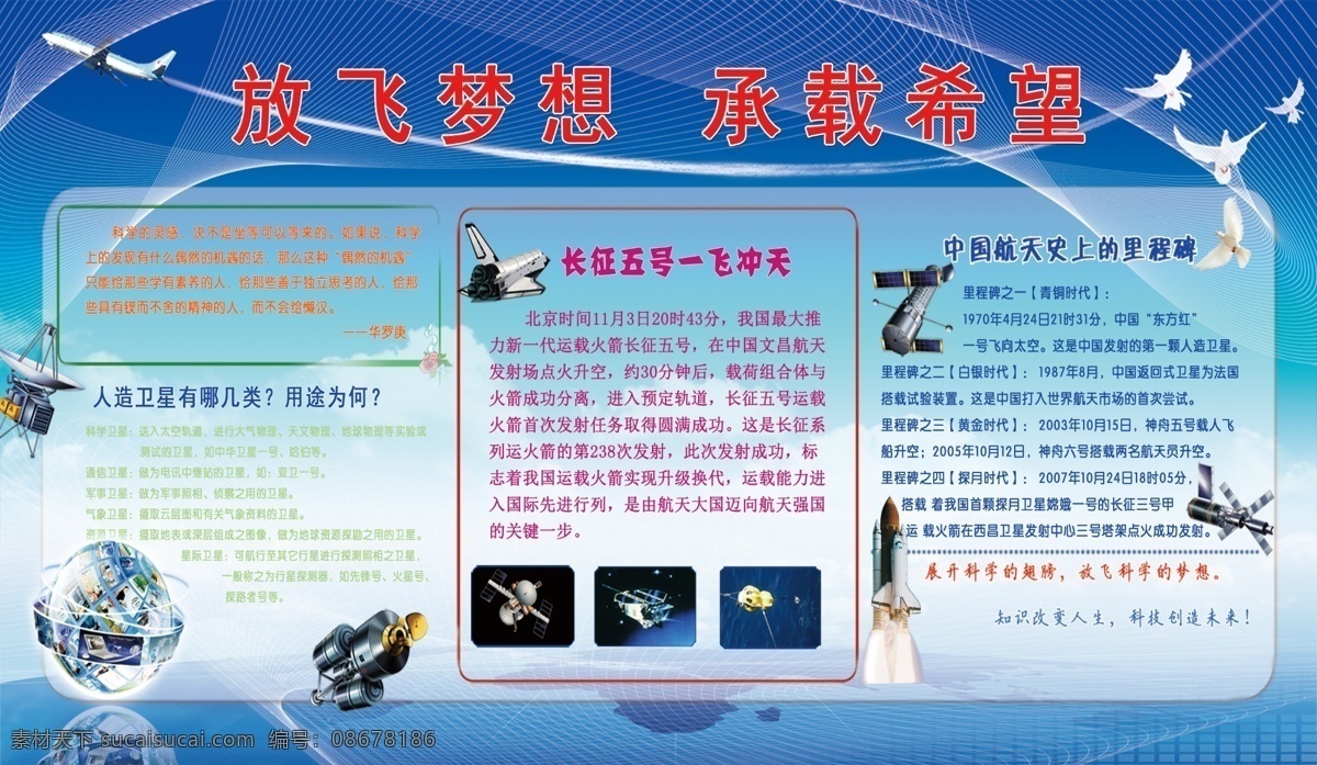 航天梦想展板 航天 航空 神州 飞船 放飞梦想 5号