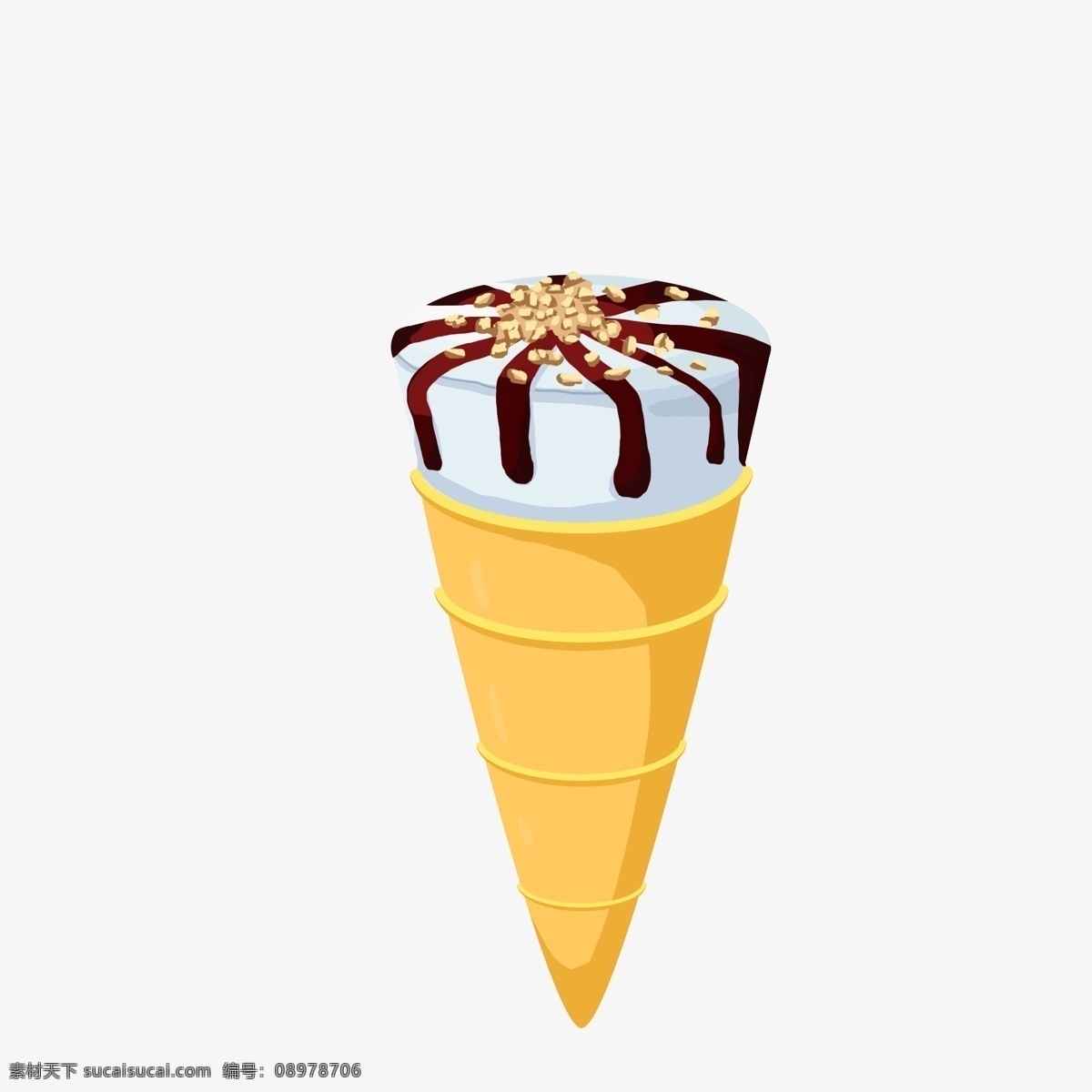 手绘 甜筒 雪糕 插画 海报 免 抠 元素 卡通 冰激淋 巧克力 奶油 牛奶 白色 黄色 脆皮 插画用图 海报用图