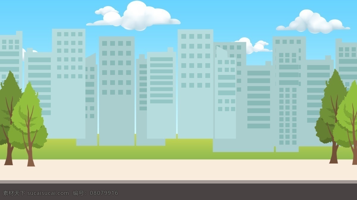 清新 卡通 可爱 城市 剪影 背景 城市剪影 背景素材 卡通背景 插画背景 广告背景 psd背景 背景展板 手绘背景