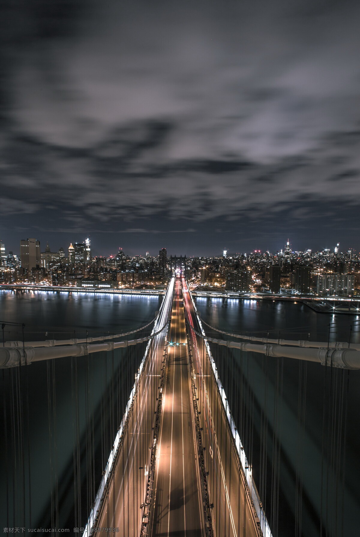 美国 曼哈顿 大桥 夜景 高清 曼哈顿大桥 悬索桥