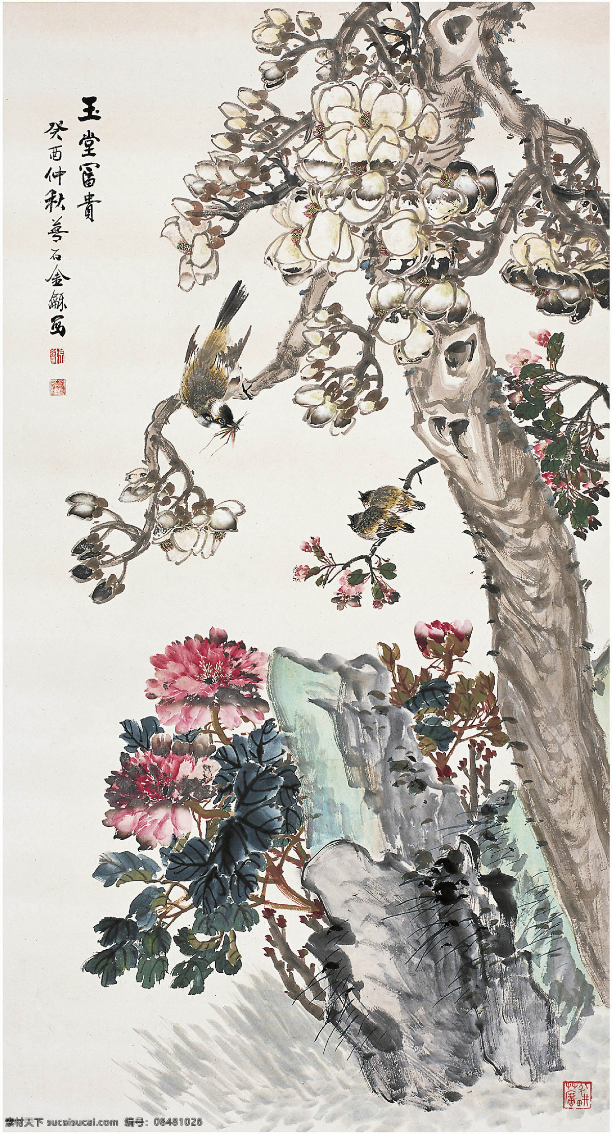 玉堂富贵 中国画 花鸟画 水墨花鸟 玉兰画 牡丹画 鸟儿 国画花鸟 花鸟画专辑一 文化艺术 绘画书法