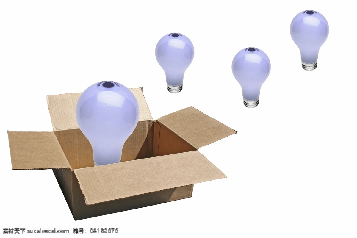 灯泡与包装盒 能源概念 电灯泡 灯泡 绿色能源 环保能源 生态能源 洁净能源 可再生资源 能源环保 生活用品 生活百科 白色