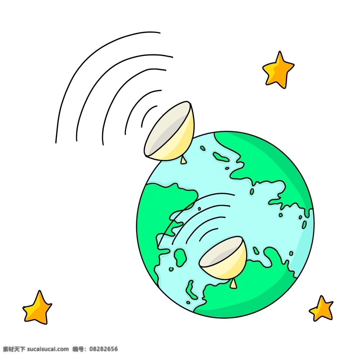 绿色 地球 航天 日 插图 黄色星星 绿色地球 航天日星球 绿色航天星球 航天器材 航天用具 圆形航天 简约的航天
