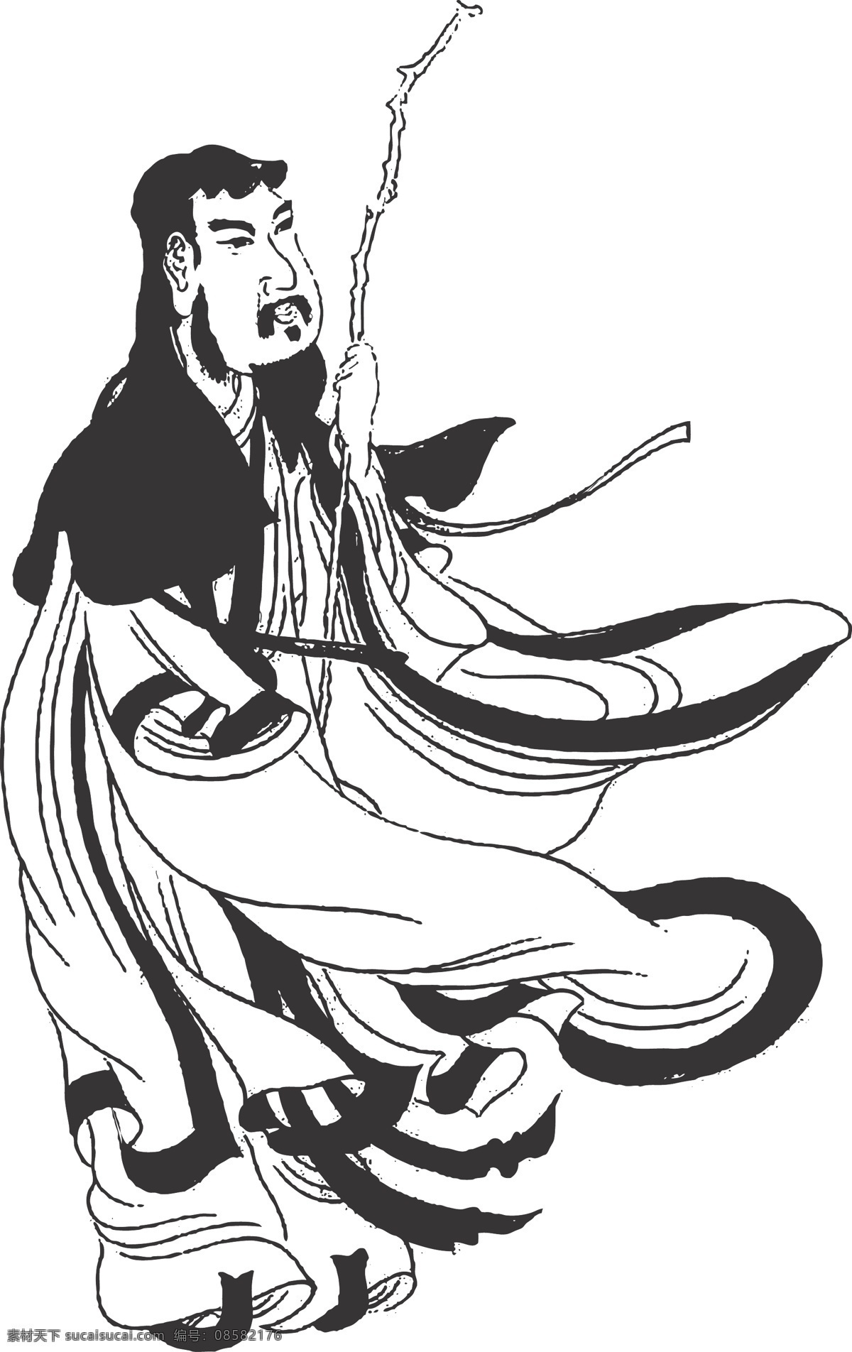 线条 矢量 传统 民俗 装饰 插画 白描 站立 竹竿 人物图库 男性男人