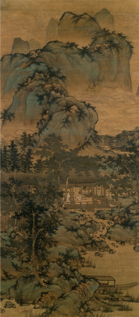 古代山水 山水 古画 元 盛懋 山居纳凉图轴 文化艺术 绘画书法