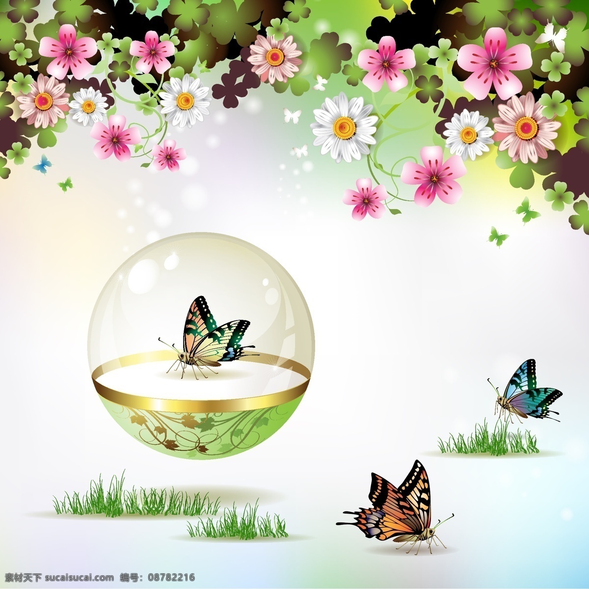 背景 边框 草丛 草地 春天 春夏 底纹 底纹背景 底纹边框 时尚 花卉 花纹 蝴蝶 矢量 模板下载 自然背景 花朵 绿叶 绿地 丝带 夏天 夏季 梦幻 清新 自然 矢量素材 矢量图