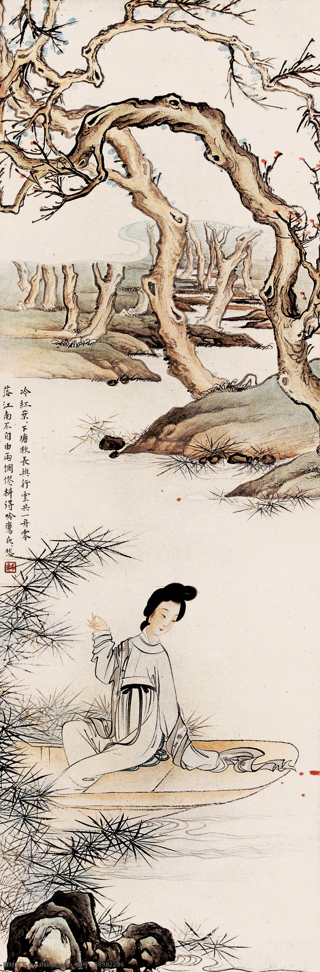 荡舟 国画 工笔 人物 仕女 绘画 写意 中国风 绘画书法 文化艺术