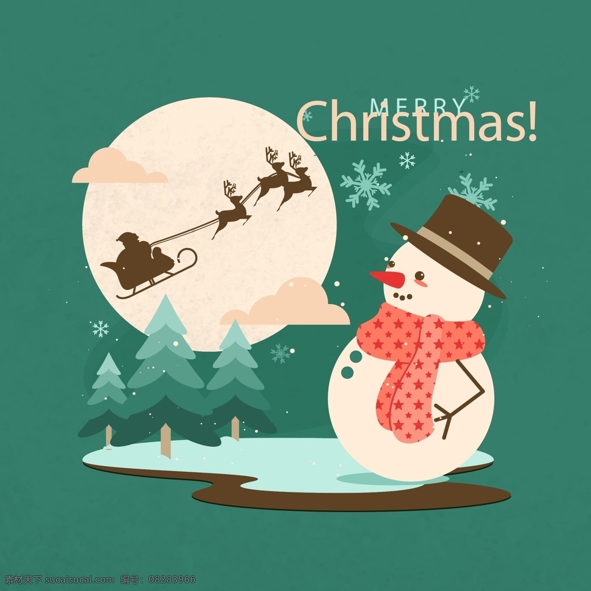 圣诞雪人 老人 圣诞 雪人 鹿 月亮 树