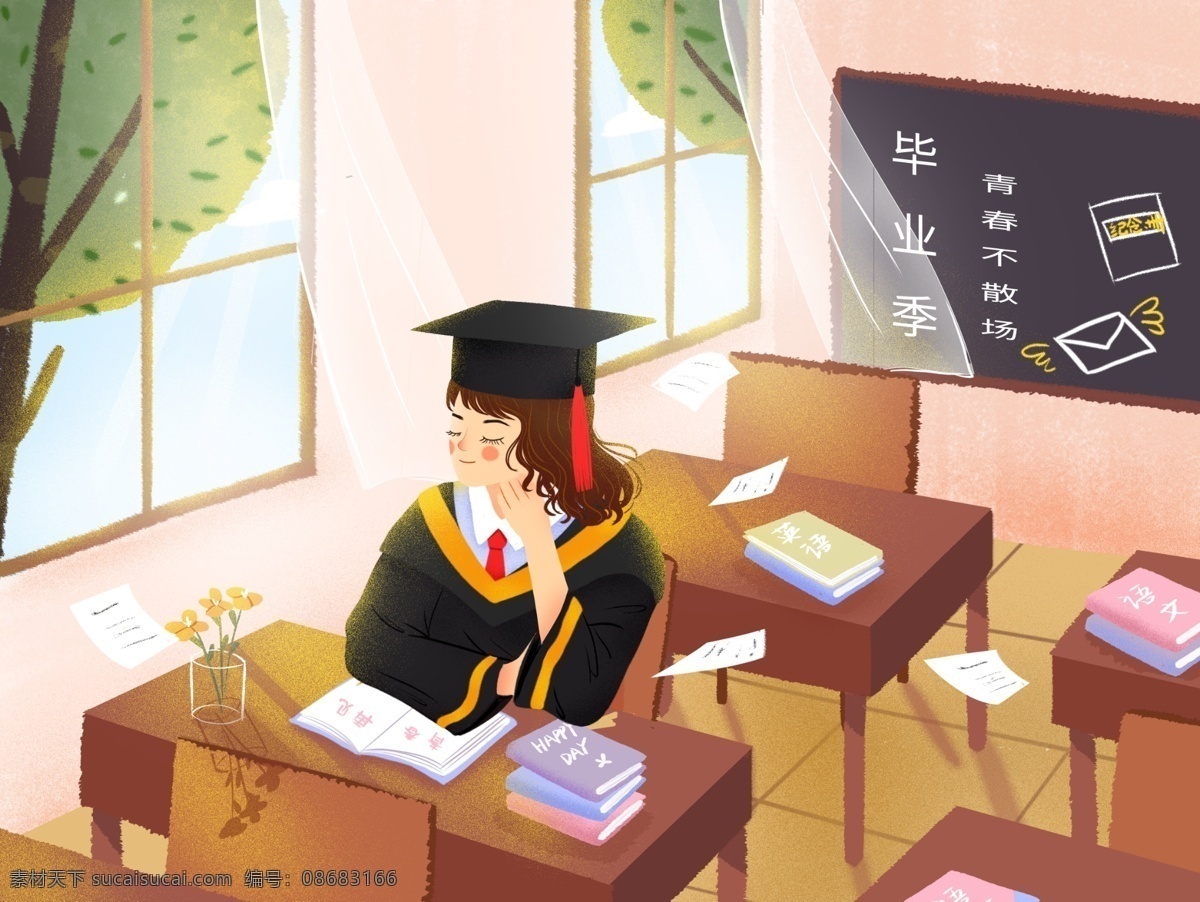 毕业 季 青春 不 散场 小 清新 插画 毕业季 青春再见 小清新