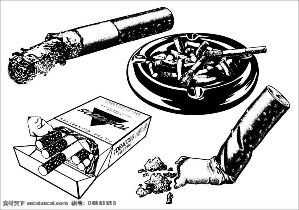 香烟 有关 矢量 矢量素材 烟盒 烟灰缸 烟蒂 烟灰 矢量图 日常生活