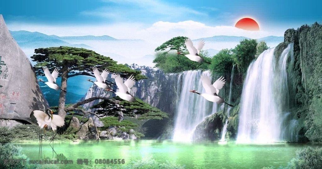 高清 瀑布 仙境 视频 瀑布流动视频 瀑布水面视频 鹤飞动画视频 旭日升起视频 红日初升视频 仙境瀑布视频 视频剪辑 多媒体设计 源文件 mov