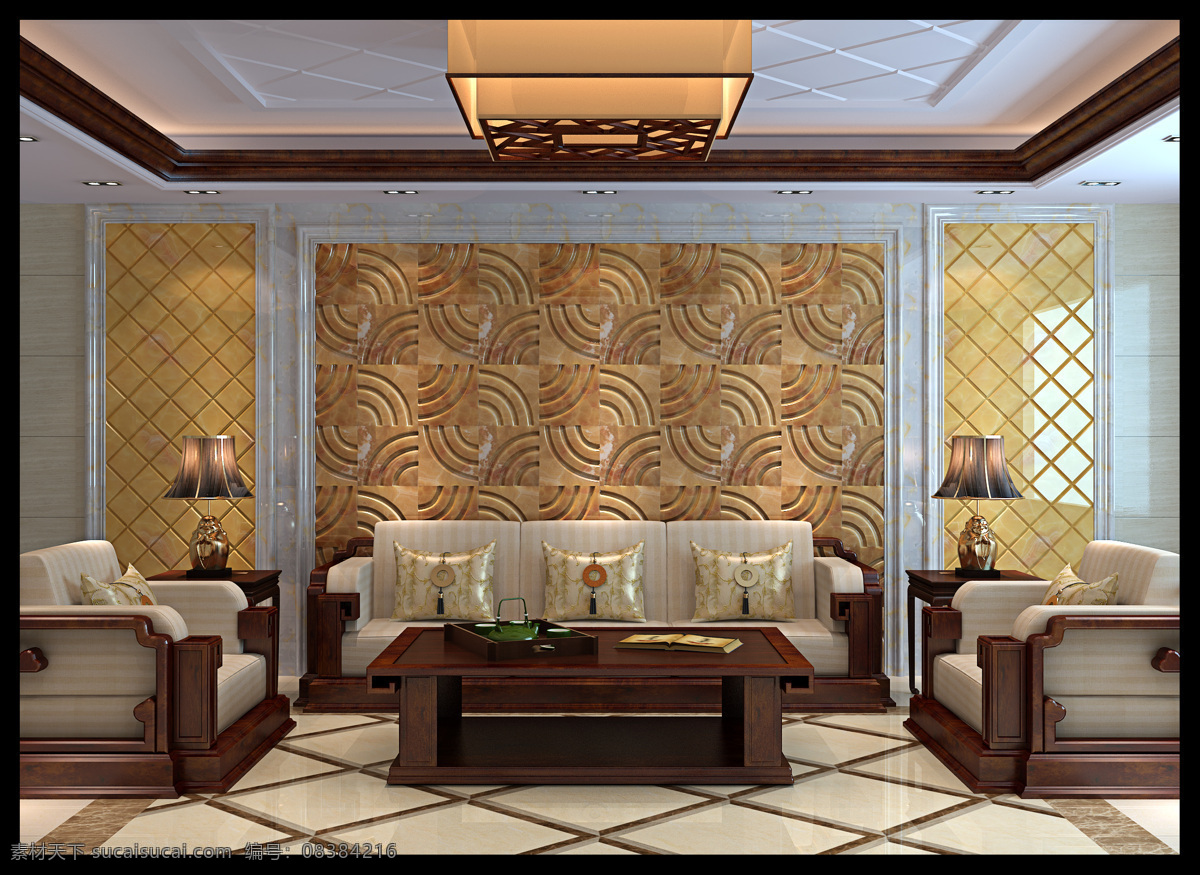 中式沙发背景 玉石 背景 室内设计 效果图 3d设计 3d作品
