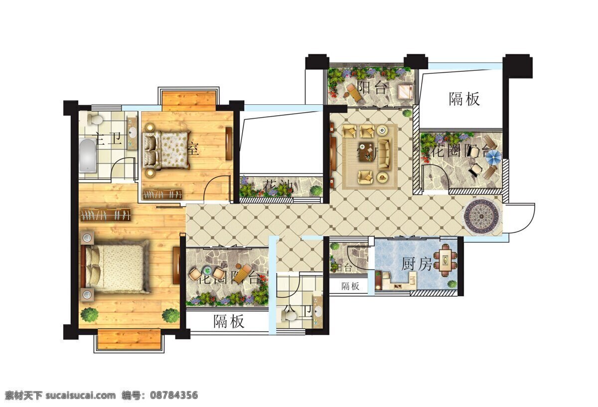 渲染户型素材 房地产 户型图 渲染 简洁