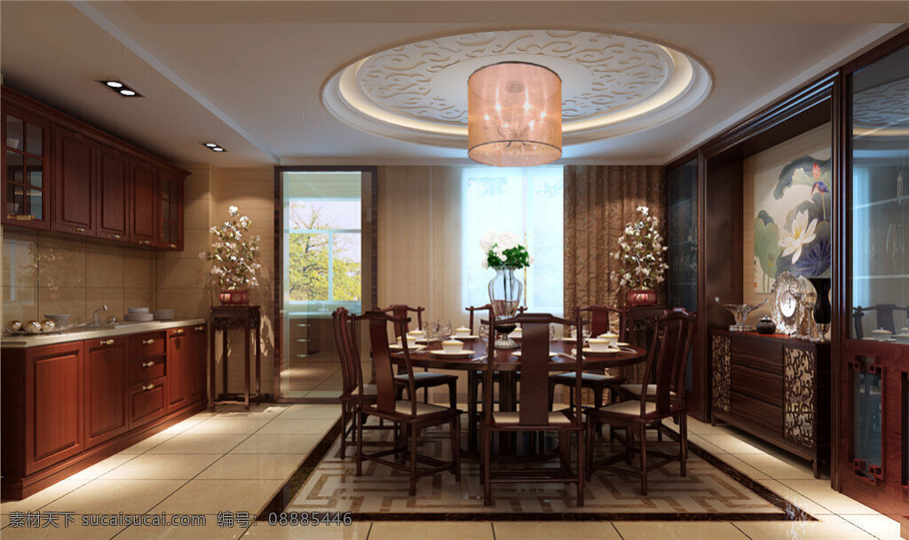中式 餐厅 模型 设计素材 3d模型 室内空间 灯光室内空间 室内装饰 3dmax 室内装修 3d 黑色