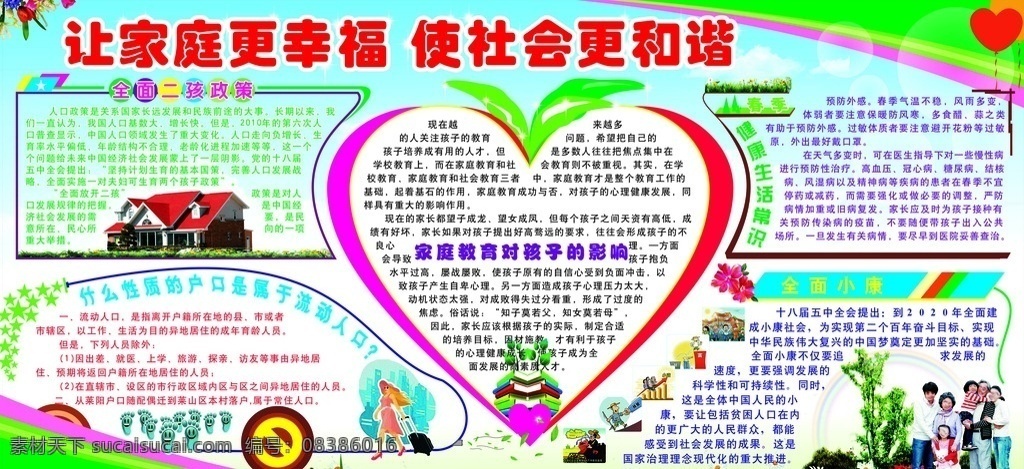 板报 展板 卫生 健康 春季 家庭 小康 房子 社会 流动人口 背景 生活常识 防治 防控 星光 分层