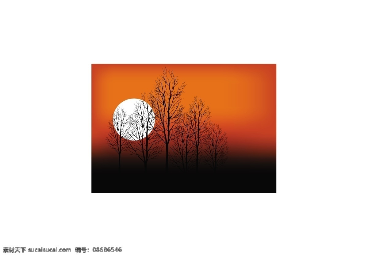 日落 时 树木 剪影 矢量 风景矢量素材 黄昏 枯树 矢量树木 树木剪影 矢量图 其他矢量图