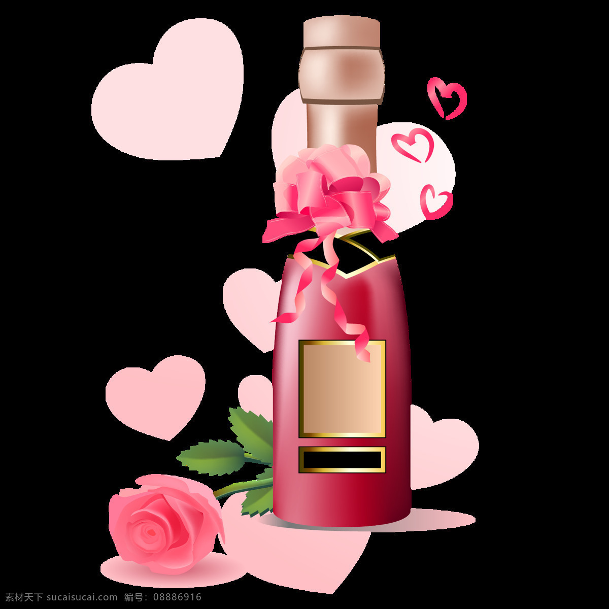 浪漫 玫瑰 红酒 元素 png元素 爱情 红心 免抠元素 手绘 透明元素