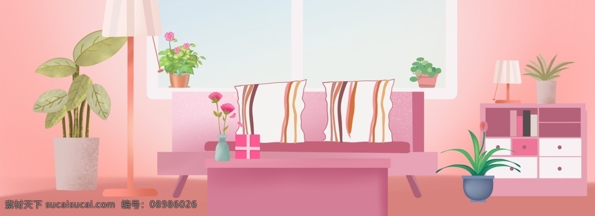 唯美 手绘 家居 生活 插画 背景 生活插画背景 通用背景 广告背景 背景素材 背景展板 手绘家居 banner