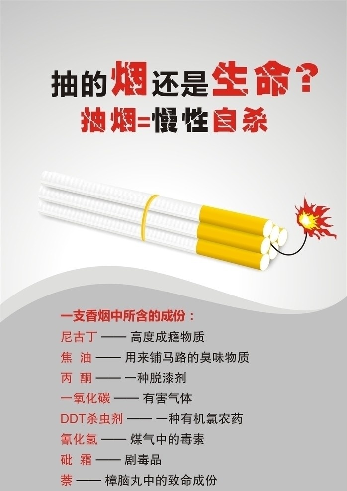抽烟 慢性自杀 香烟 火 炸药 吸烟有害健康 禁止吸烟 一捆香烟 抽烟有害健康 矢量