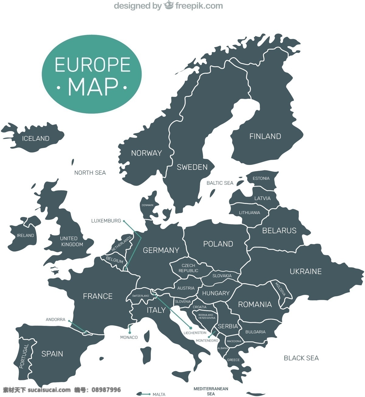 手绘 扁平 风格 欧洲 地图 扁平风格 欧洲地图