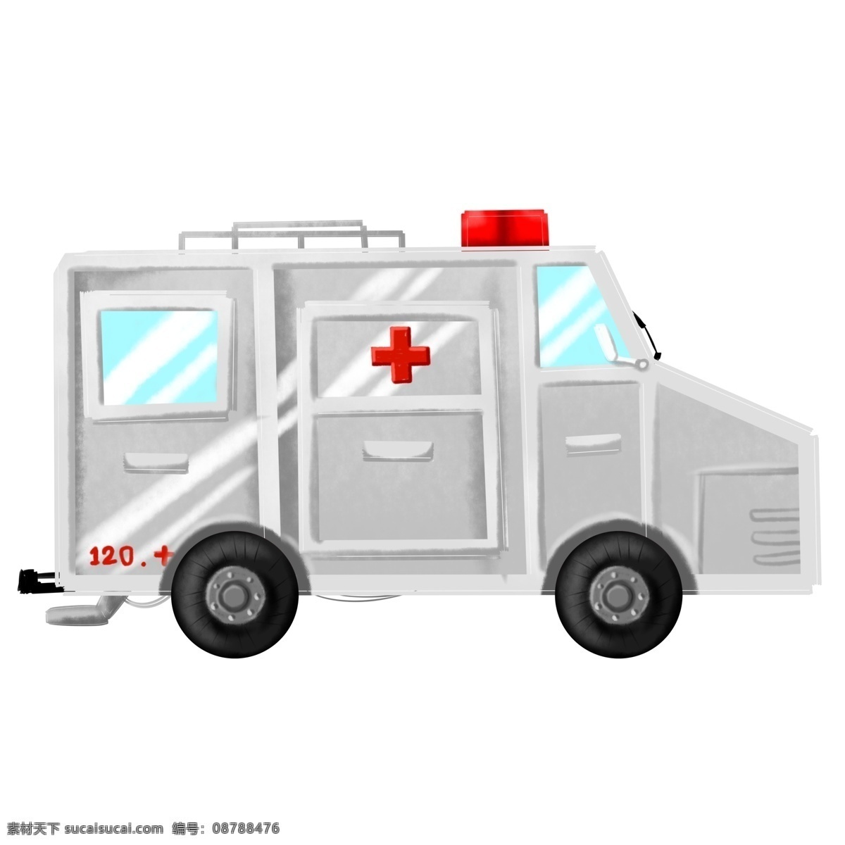 商用 手绘 医用 医疗 交通工具 救护车 插图 车 插画 海报素材 元素 一员 交通 急救 轮子