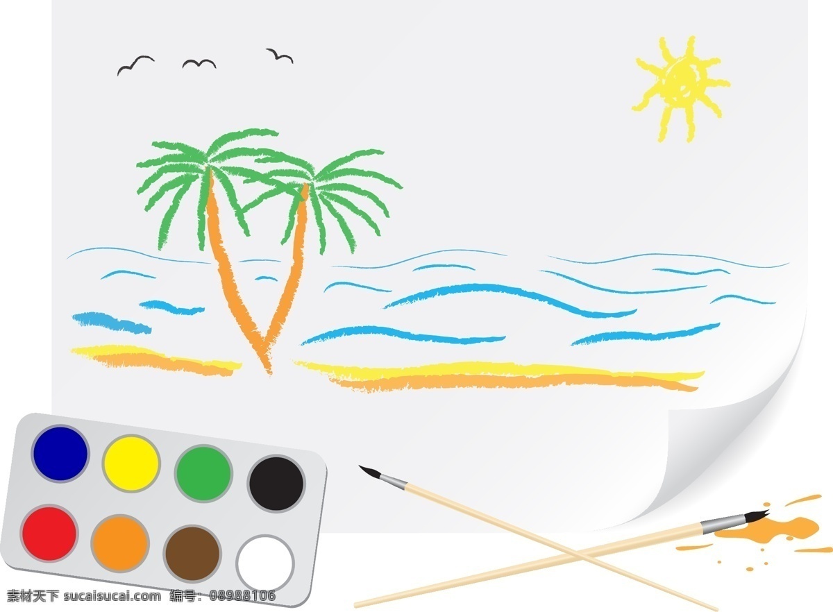 去河边玩吧 太阳 树木 大燕 画笔