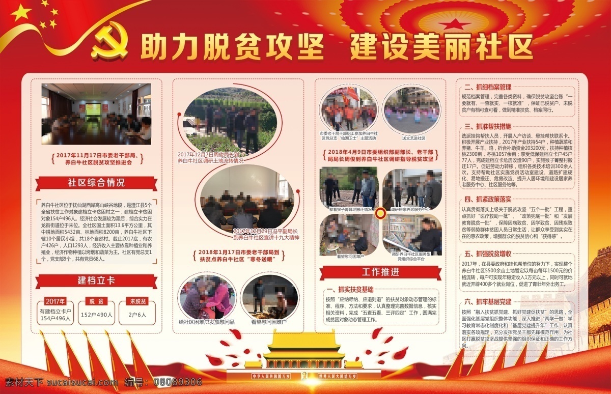 助力脱贫攻坚 建设美丽社区 党建海报 党建素材 党建背景 党建 社区 党建党政
