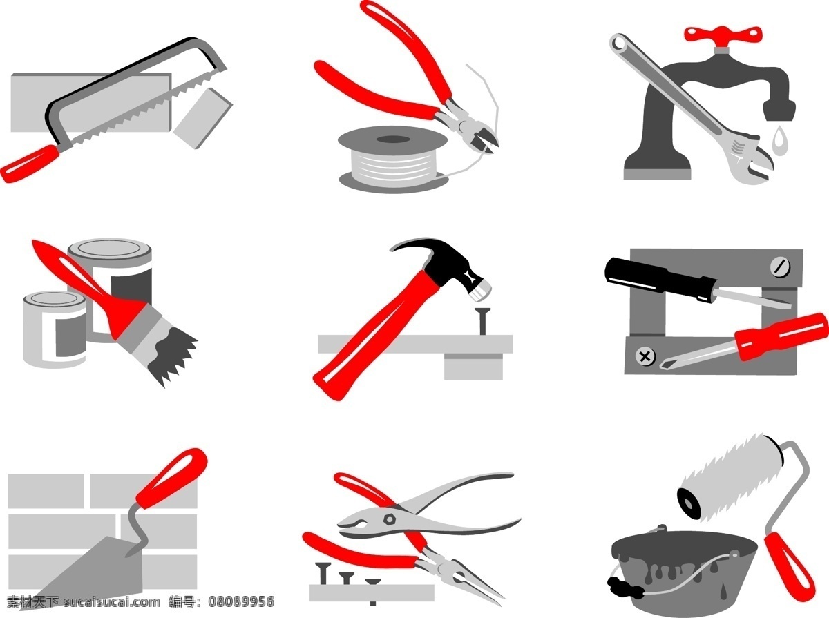 工具 螺丝 螺丝刀 铁锤 五金工具 分层 图 老虎钳 花线电线 矢量图 其他矢量图