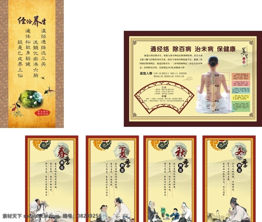春夏秋季 养生海报 经络图 卷轴 专版设计 失量 未转曲