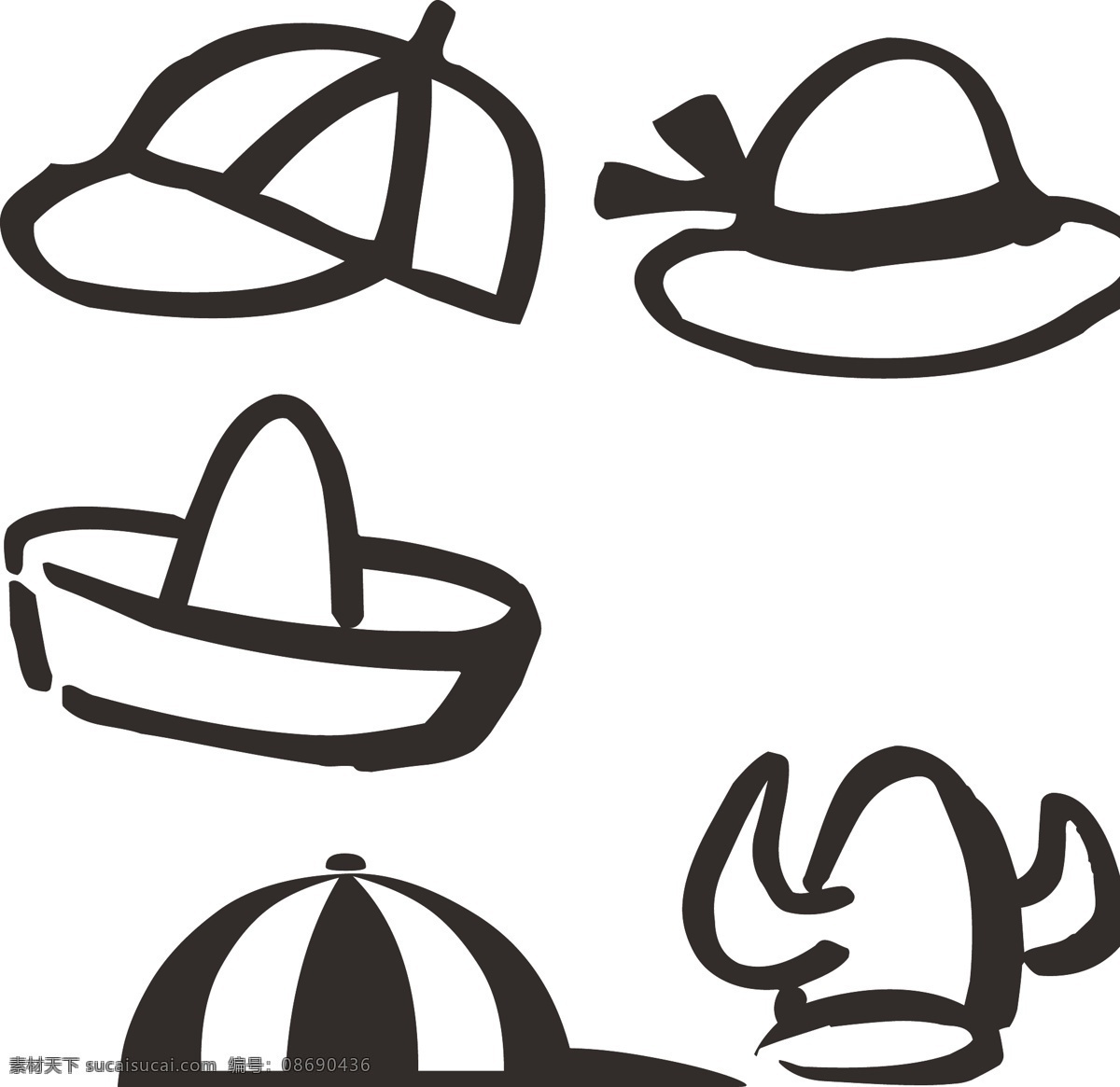 卡通 帽子 图标 棒球帽 节日帽 女士帽子 维京人帽子 矢量图 其他矢量图