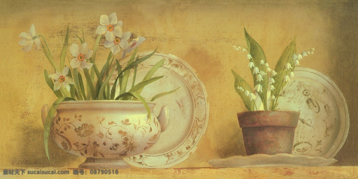 国外绘画作品 花盆 绘画书法 盆花 水彩作品 水仙花 文化艺术 吊铃 西式绘画 西洋画 国外美术作品 经典美术作品 欧式绘画 油画 国外名画 装饰素材