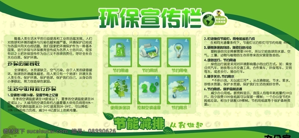 环保宣传栏2 环保 节能减排 宣传栏 绿色 环境保护 环境 地球 节约 能源 水 电 油 购物袋 环保袋 分层 源文件