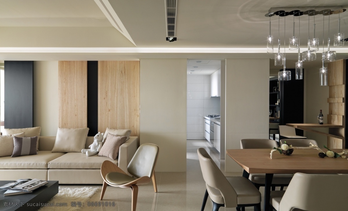 现代 清新 客厅 素色 沙发 室内装修 效果图 客厅装修 瓷砖地板 玻璃吊灯 木制餐桌