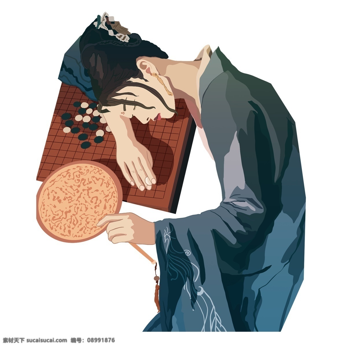 睡着 古代 美女 人物 插画 古典 卡通 古风元素 人物素材 睡着的女孩