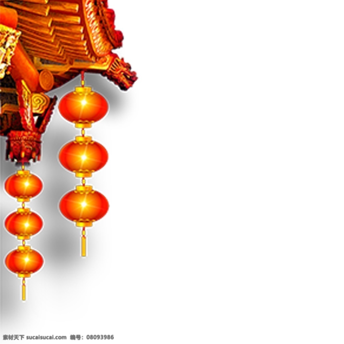 卡通 装饰 建筑物 免 抠 图 中国古典建筑 红色灯笼 一串红色灯笼 古代建筑 免抠图