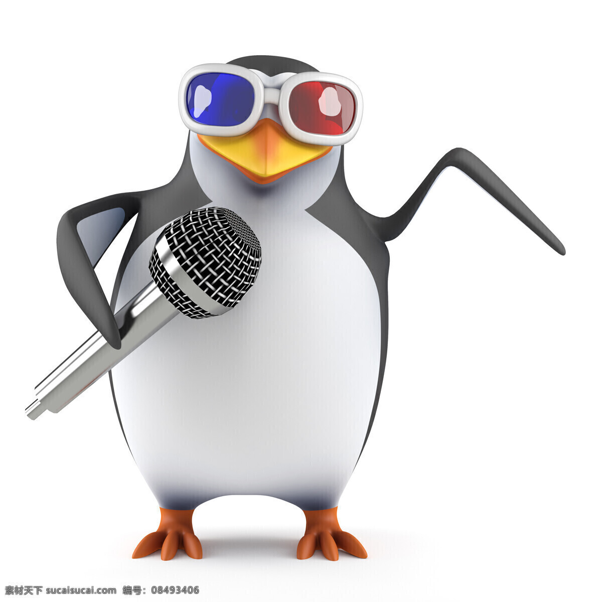 麦克风 3d 企鹅 3d眼镜 唱歌的企鹅 话筒 卡通企鹅 3d企鹅 卡通动物 3d动物 陆地动物 生物世界 白色