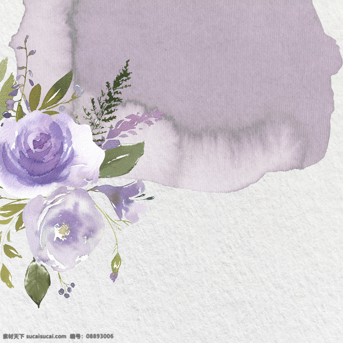 手绘 蓝色 妖姬 花卉 背景 背景素材 淡雅 绿色 玫瑰花 水彩 渲染 叶子