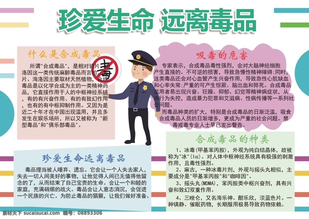 简约 几何 珍爱 生命 远离毒品 禁毒 宣传 手 抄报 警察 绿色 板报 手抄报 禁毒手抄报 毒 线框 禁止标志 电子报 小报 校园小报
