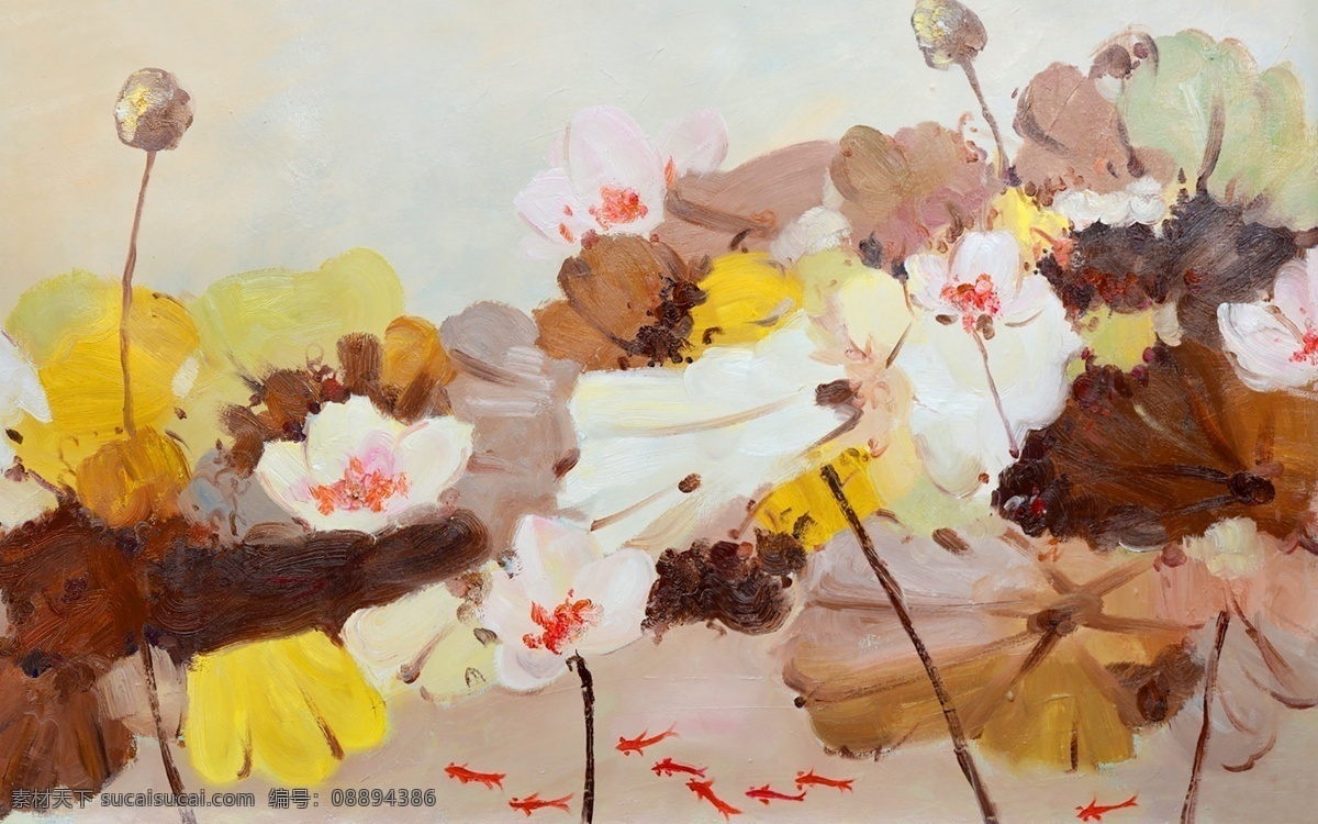 油画 抽象 莲花 玄关 屏风 背景 底纹 素 艺术