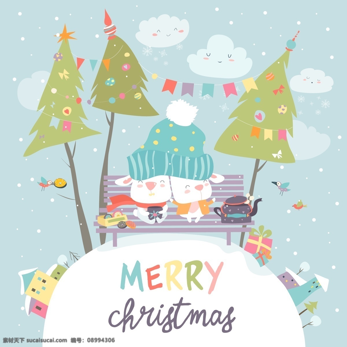 卡通 圣诞树 树木 礼物 卡通礼物素材 卡通圣诞树 卡通素材 礼物素材 免抠素材 矢量插图