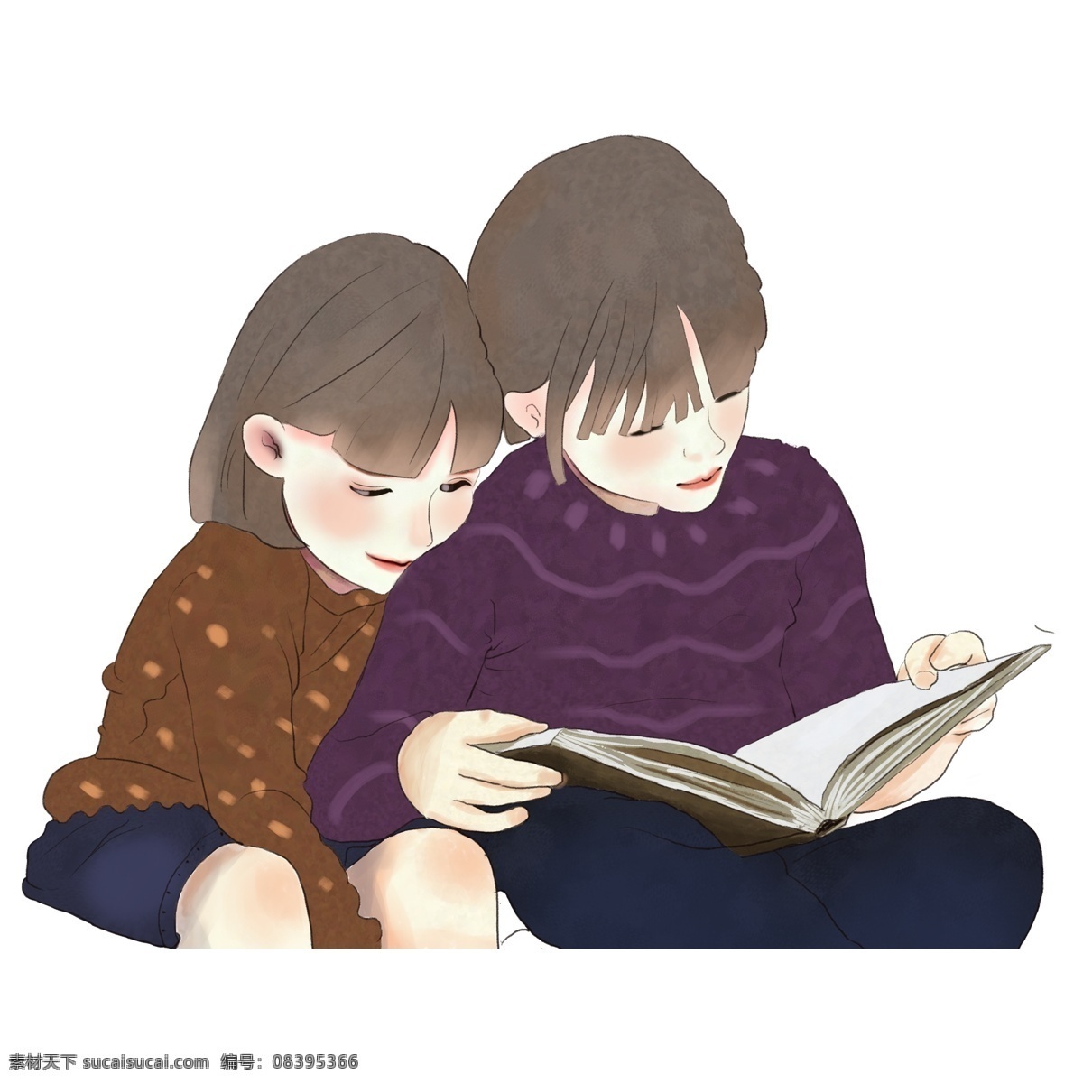 安静 看书 女孩 免 抠 元素 手绘 可爱 读书 书籍 png元素 免抠元素 透明元素