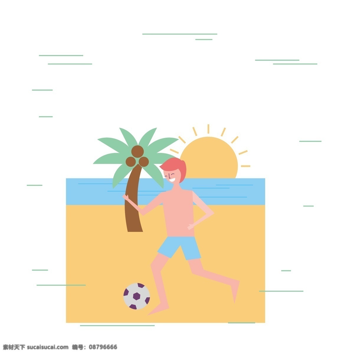 沙滩 足球 矢量 hello 夏天 卡通 卡通足球 足球运动 运动 体育 体育运动 可爱 可爱男孩 小男孩 卡通男孩