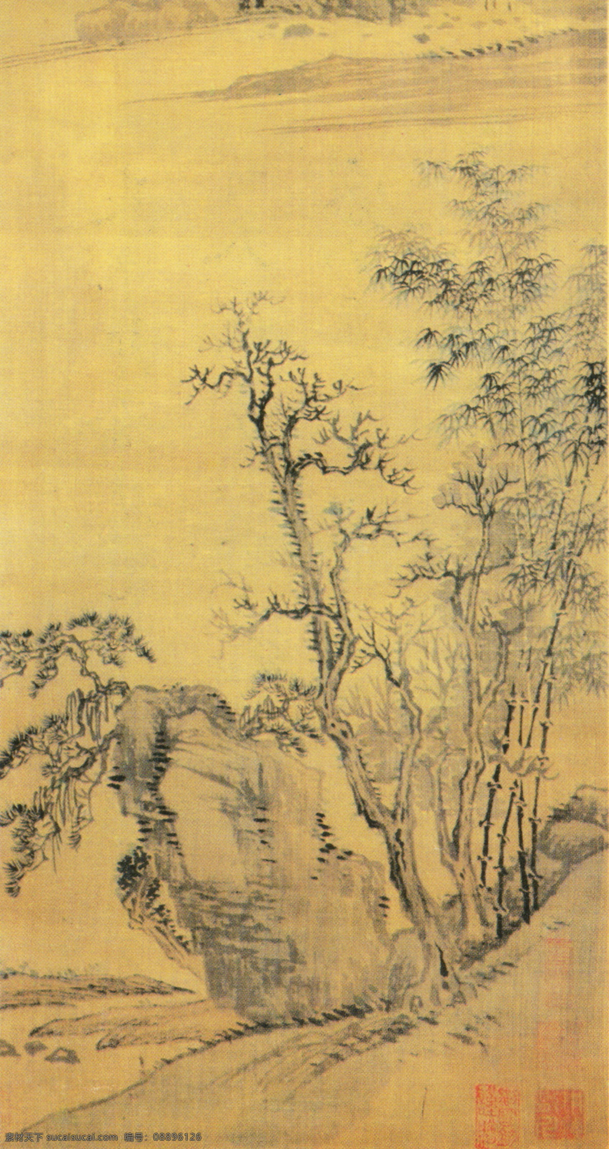 山水画 古典藏画 设计素材 山水名画 书画美术 黄色