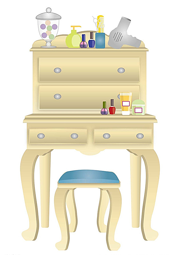 儿童 化妆 桌 矢量图 卡通家具 床系列 儿童书桌 书柜 背景图 卡通设计 生活百科 生活用品 白色