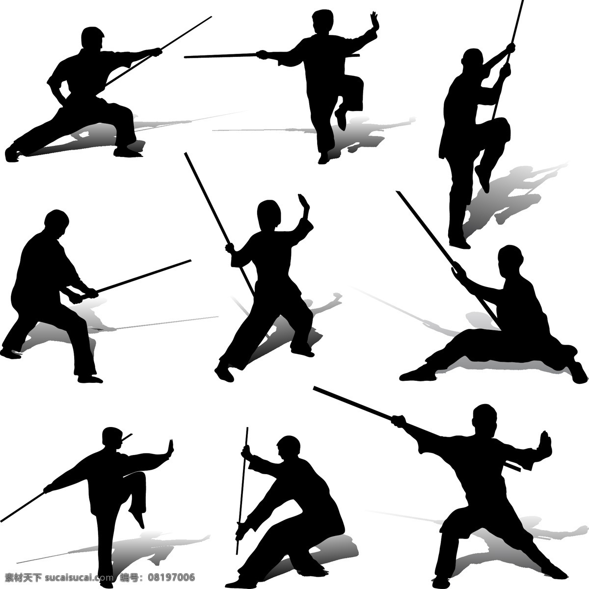 武术剪影 图标 剪影 人物 武术 中华武术 动作 棍武 太极拳 体育 健身 卡通人物 日常生活 矢量人物 矢量 人物矢量素材 妇女女性