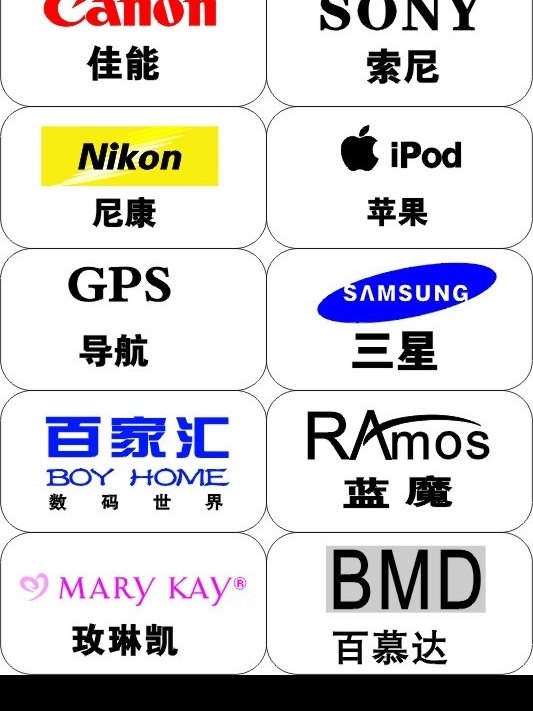 标志 logo 佳能 尼康 苹果 gps 三星 玫琳凯 蓝魔 标识标志图标 企业 矢量图库