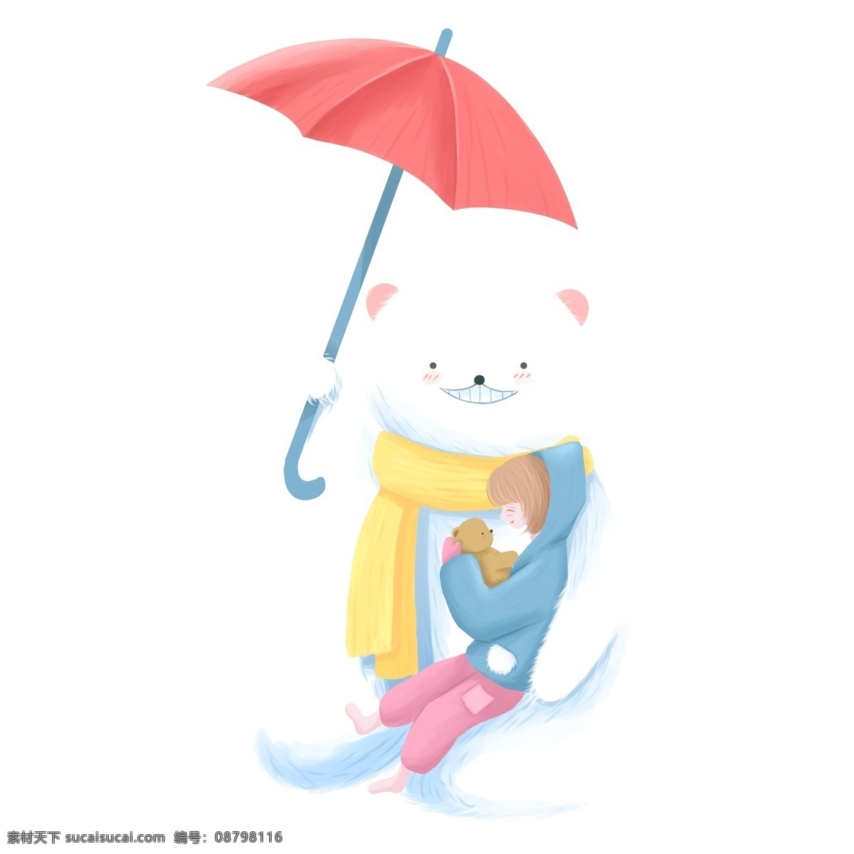 手绘 打伞 小 熊 动物 透明 小熊 插画 卡通 透明素材 装饰图案