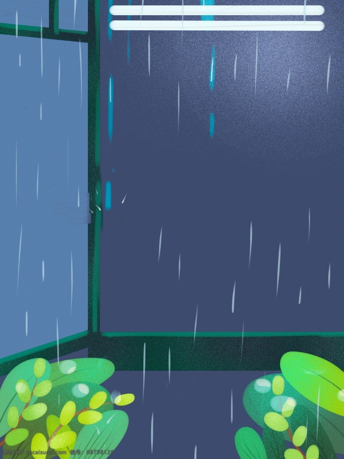 雨季 蓝色 家居 植物 插画 背景 植物插画 特邀背景 蓝色家居 通用背景 广告背景 背景素材