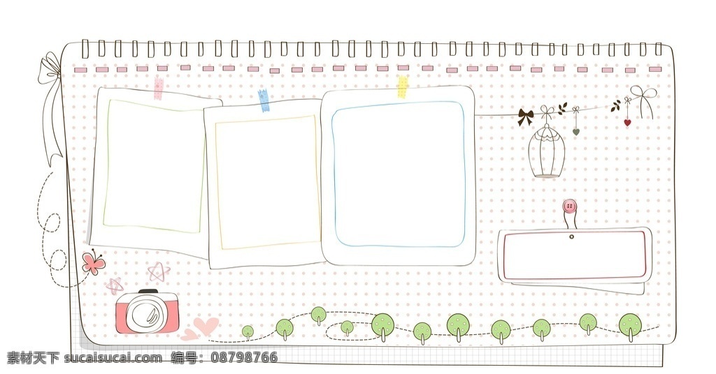 照片模板素材 可爱 照片墙 拼图 照片拼图 照片模板 相框模板 卡通线条 线条照片模板 底纹边框 边框相框